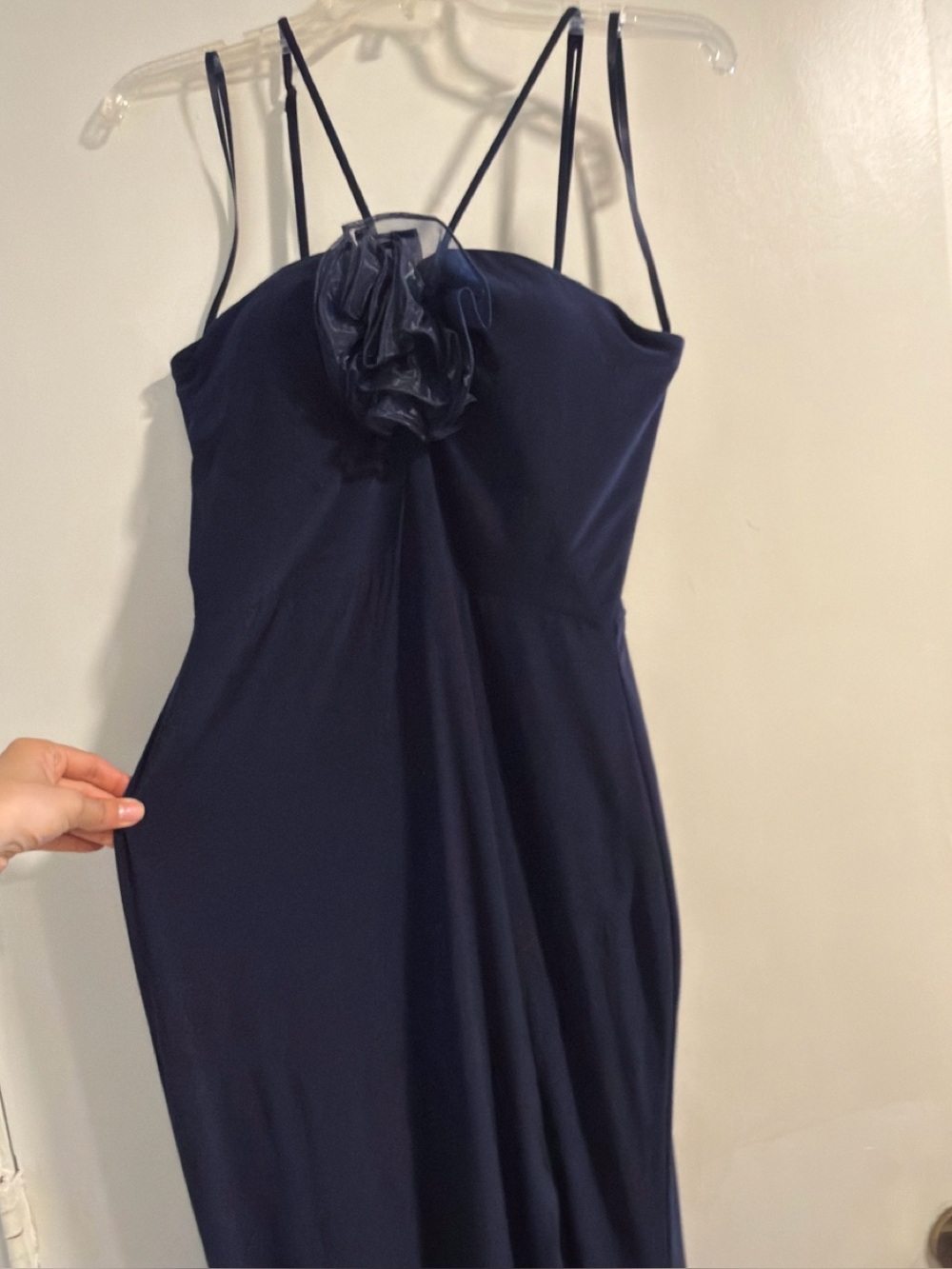 Xscape Navy Halter Maxi Dress with Rosette Neckline - Picture 4 of 7